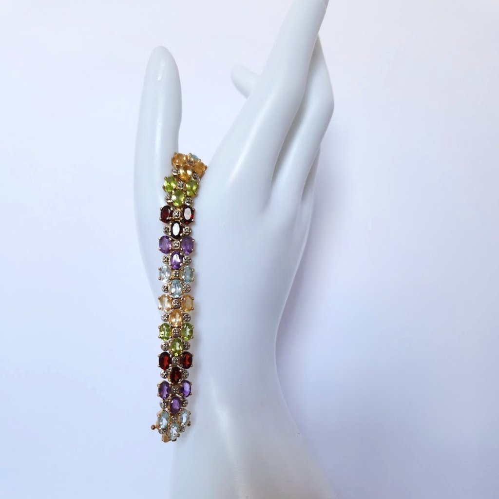 67 Multi-Stone Sterling Silver Vermeil Bracelet 8 Inch #214